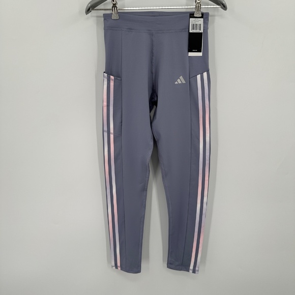 Adidas Girl's Side Stripe Leggings sz L Youth 14 Light Purple AK4862 24" Inseam - Picture 1 of 13
